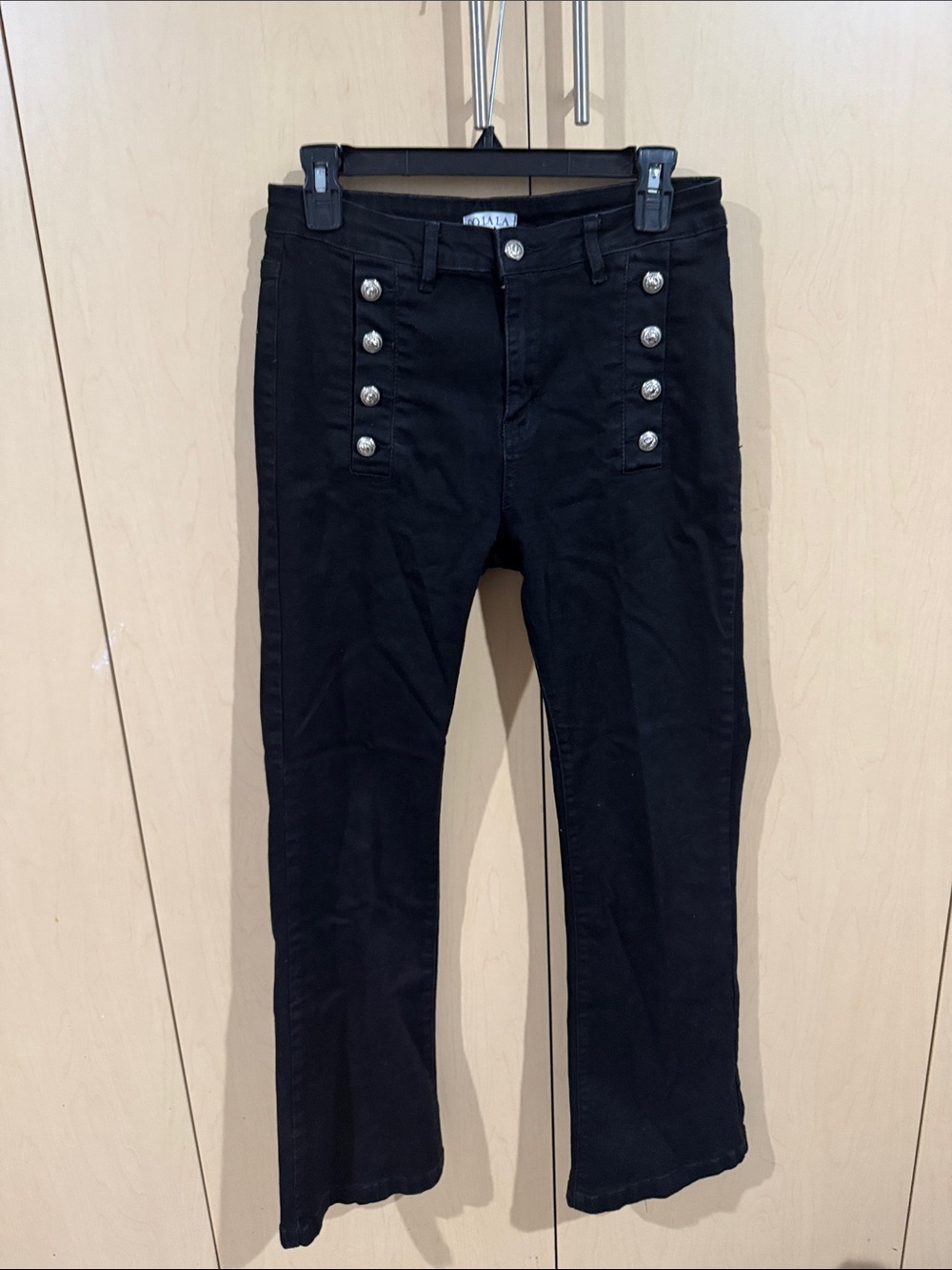 OO LA LA  Black Boot-Cut Jeans with Double Row Silver Buttons